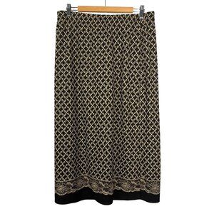 Maggie Barnes A-Line Maxi Skirt Black Beige Sz 24W Side Slit Geometric Print
